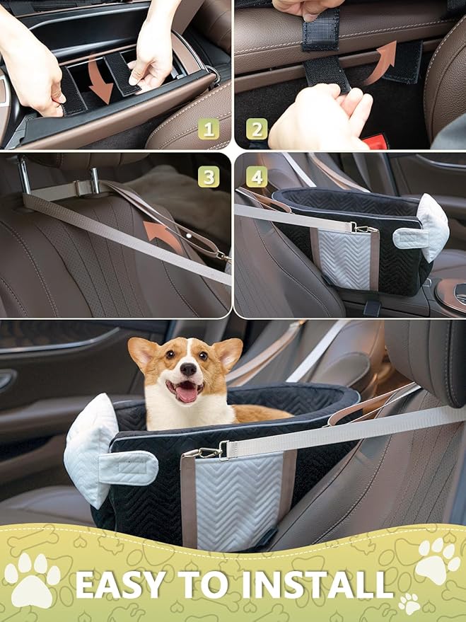 Prpeko Small Dog Car Seat, Portable Dog Seat with Soft Washable Cushion,Center Console Dog Car Seat for Small Dogs Up to 13lbs(Black)