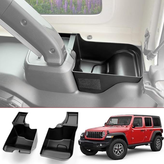 Trunk Side Storage Bin Fit for 2024 Jeep Wrangler JL Unlimited Cargo Organizer Tray Wheel Well Storage Box for Wrangler JL 4 Door Accessories, 2PCS(Left+Right, HOOK&LOOP)