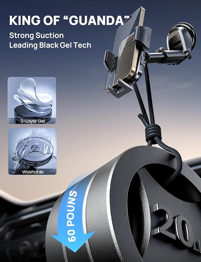 Car Phone Holder Mount [Military Grade Stable], 360° Rotatable Suction Cup Car Phone Mount for Dashboard Windshield ,Truck Cradle Stand for iPhone 17 16 15 Pro Max Samsung All Phone-2026 Upgraded