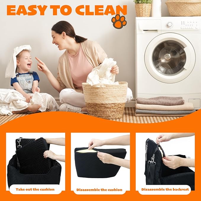 ALL GOOD PET SUPPLIES Dog Car Seat for Small/Medium Dogs Under 35lbs, Soft Booster Car Seat with Detachable Washable Cover and Cushion, Puppy Dog Car Bed, Black
