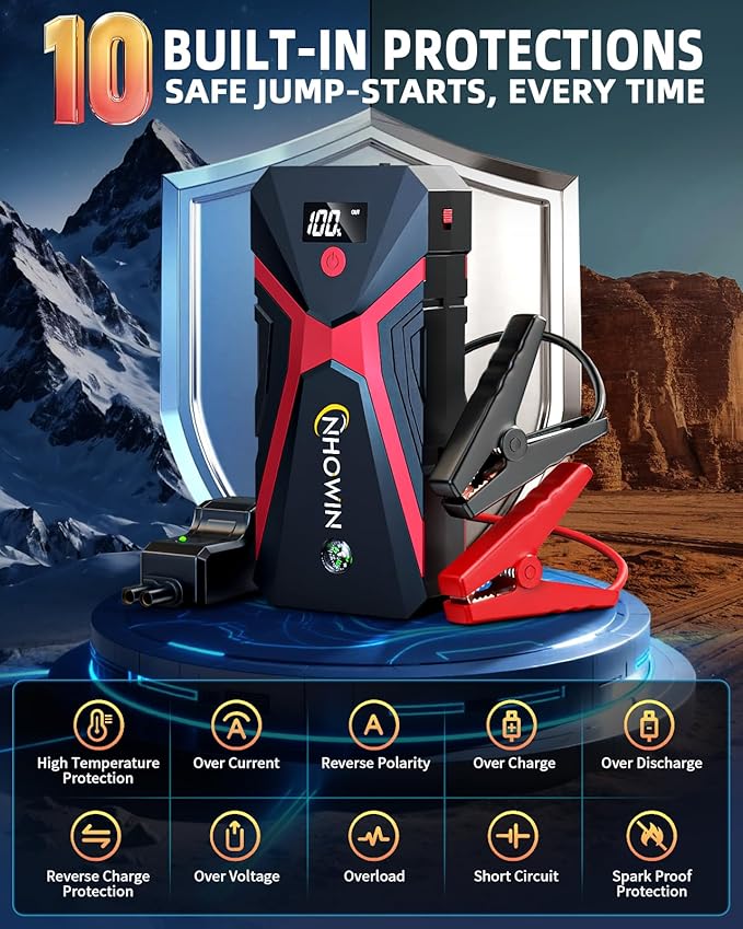 Battery Jumper Starter Portable, 4000A 4 in 1 Function Jump Starter Up to 7.5L Gas & 5.0L Diesel Engines 12V Jump Box for Car Battery with Smart Jumper Cables and LED Flashlight