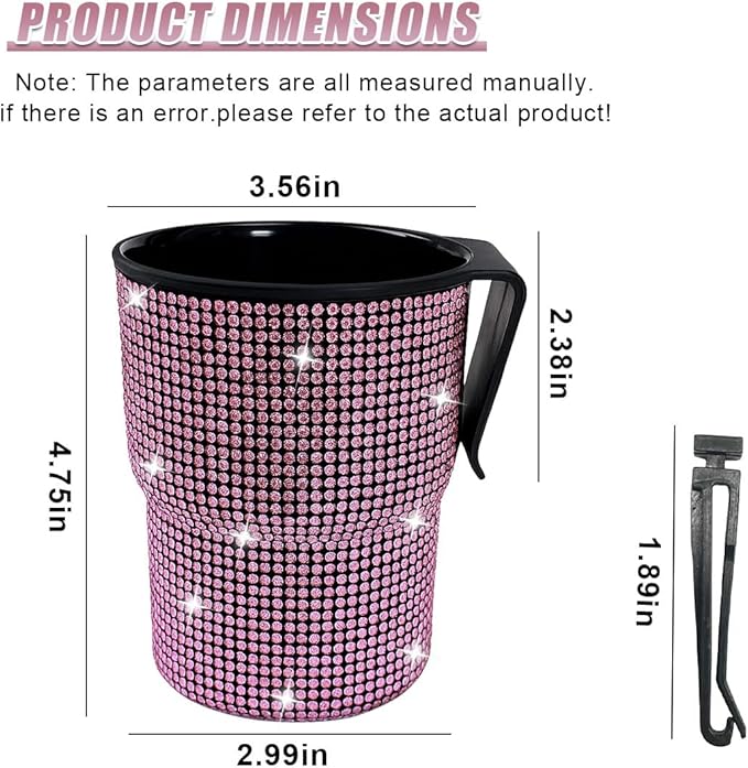 Bling Rhinestones Car Air Vent Trash Can, Hanging Automotive Cup Holder with 2 Hooks, Multi-Function Vehicle Door Organizer Accessories for Key, Pen, Water Bottles, Cellphone(Pink)