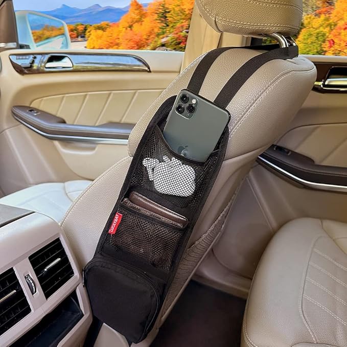 Luckybay Car Seat Side Organizer, Auto Seat Storage Hanging Bag, Phones, Drink, Stuff Holder with Mesh Pocket for Cars, SUV & Truck