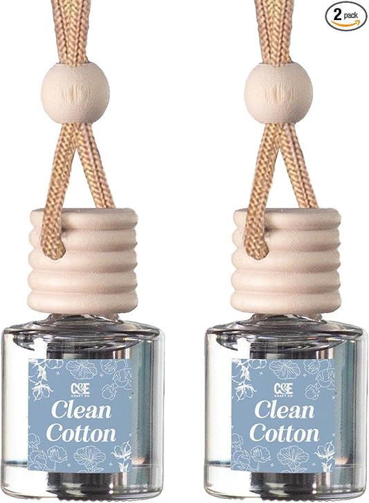 C&E Craft Co Hanging Car Air Freshener Diffuser 2 Pack, Long Lasting Fragrance Oil Car Freshener, Glass Bottle Auto Air Freshener, Made in USA (Clean Cotton)