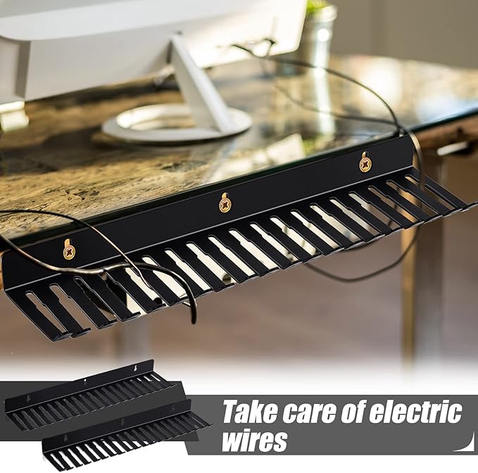Dunzy 2 Pcs Wall Mountable Cable Hanger, Black Cord Rack Organizer with 19 Cable Slots, Width from 5.5 to 9.5mm for Cord Management Wall Shelf Mount Attachment Storage