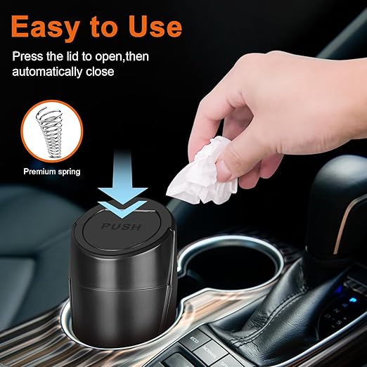 Car Trash Can, Mini Car Trash Bin with Lid, Leakproof Cup Holder Car Garbage Can with 20 Trash Bags, Vehicle Front Back Seat Organizers and Storage for Car, Home, Office, Black