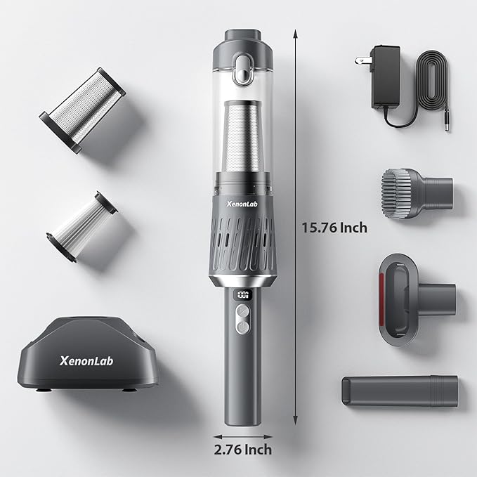 Handheld Vacuum Cordless 25000Pa Car Vacuum 3-in-1 Handheld Vacuum, Includes Smart Display and Charging Base Hand Vac Cordless Rechargeable One-Touch Empty for Home/Pet/Car(Silver)