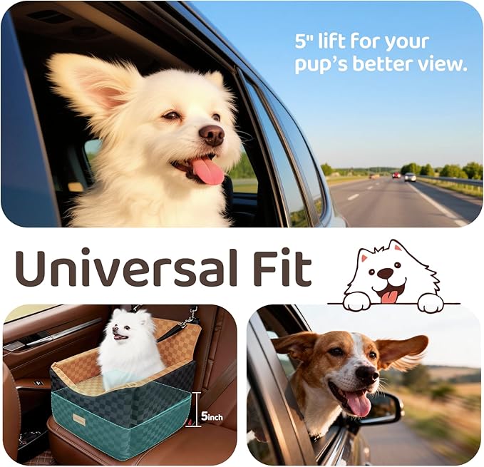 Dog Car Seat for Small Dogs, Portable Booster Seat with Memory Foam, Removable Washable Cover, Storage Pocket & Anti-Anxiety Elevated Design for Medium Dogs Under 35 lbs (Brown, Medium)