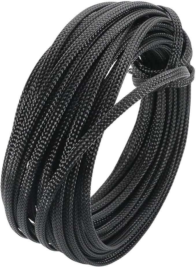 Aicosineg 32.81ft PET Flexible Braided Cable Sleeve 0.16inch Width Wire Loom Sleeving and Organizer Flexible Wire Mesh Sleeve for TV Audio PC Cords from Pets Chewing Black