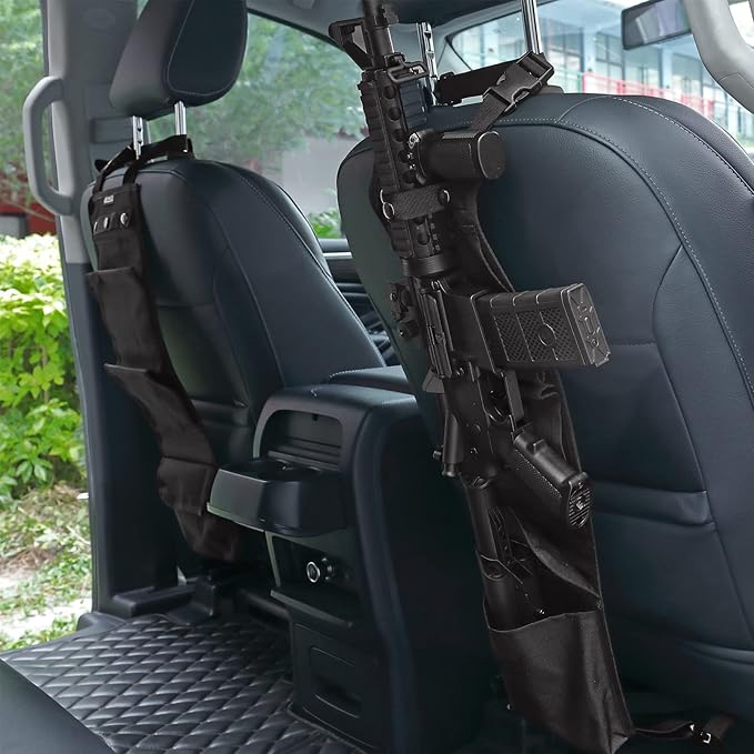 DEYACE 2PCS Automotive Gun Racks, Truck Front Seat Gun Organizer for Hunting Accessories, Gun Holder for Truck with Storage Pockets