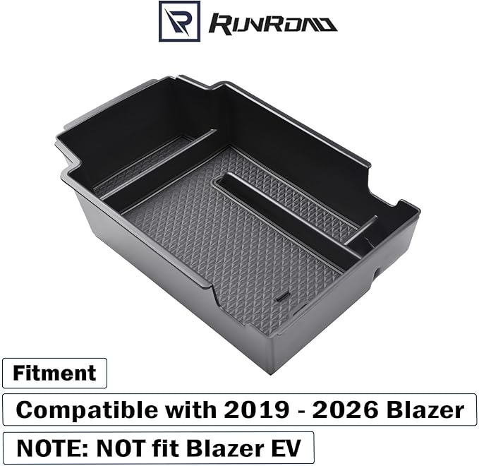 RUNROAD Upgraded Center Console Organizer Tray Compatible with Chevy Blazer 2026 2025 2024 2023 2022 2021 2020 2019 Accessories, ABS Materials Secondary Storage Box Insert Armrest Console Tray, Black
