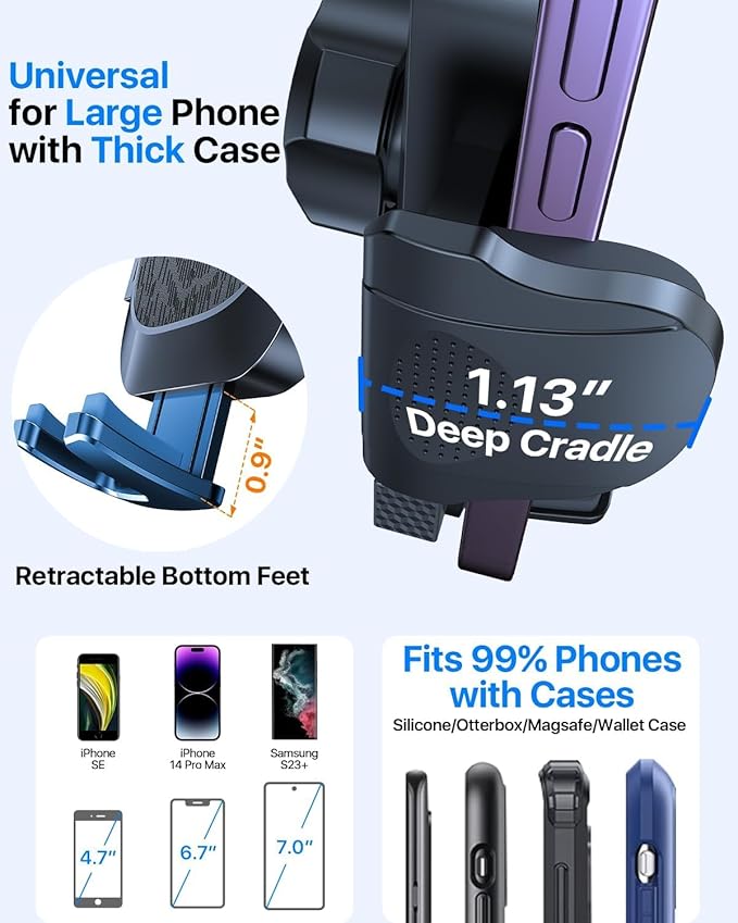 [2025 True Military-Grade] Car Phone Holder [Upgraded Strongest Suction & Clip] Cell Phone Mount for Dashboard Windshield Vent,Truck Cradle Stand for iPhone 16 Pro Max Samsung Android (‌Charcoal Grey)