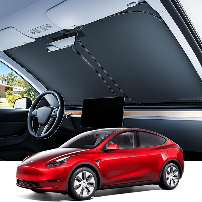 REEVAA Upgraded for Tesla Model S 2016-2026 Windshield Sunshade [Tailored Fit, 99% Sun Protection] Foldable Sun Shade Car Accessories with Storage Bag