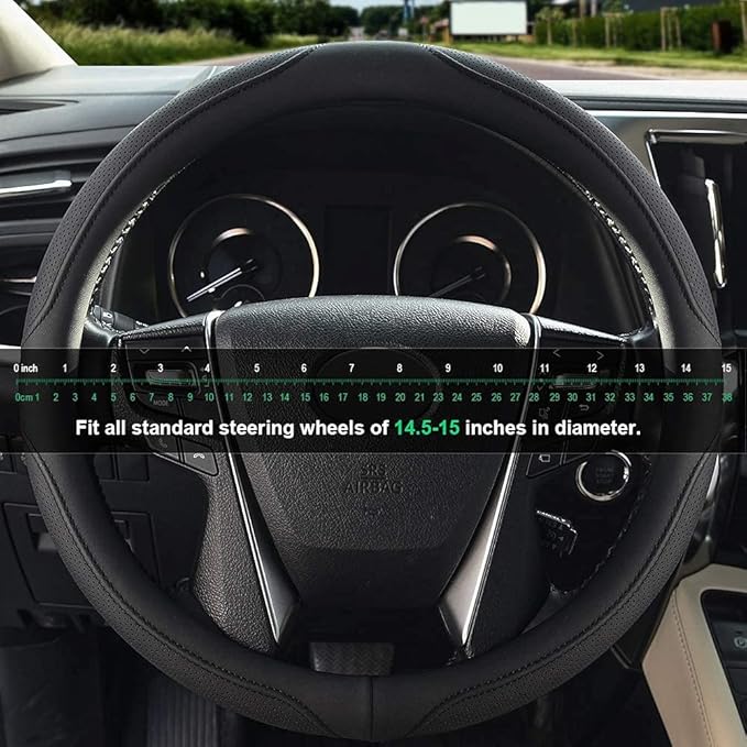 Xizopucy Car Steering Wheel Cover,14.5-15 Inch Black Universal Microfiber Leather Covers Breathable Anti-Slip Odorless Steering Wheels Accessories for Men Women