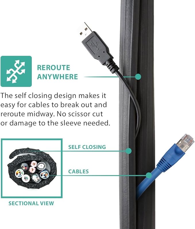 UT Wire UTW-FCW8-BK 8-Feet Expandable Flexi Cable Wrap, Black | 2 Pack