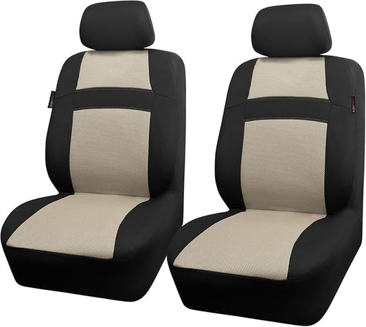 CAR PASS Car Seat Covers Front Seats Only, 3D Air Mesh Car Seat Cover with 5mm Composite Sponge Inside,Airbag Compatible Universal Fit SUV,Vans,sedans, Trucks, Automotive Interior Covers(Black Beige)