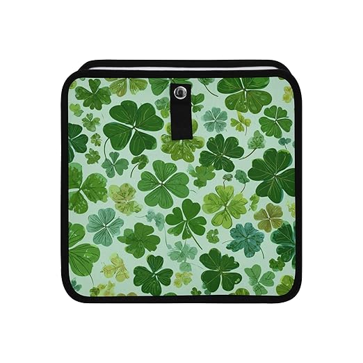 Car Trash Can Organizer Bin with Adjustable Strap for Back Front Seat Console Waterproof Leakproof Collapsible Portable 8.66 Inch Green Nature St Patrick Clovers
