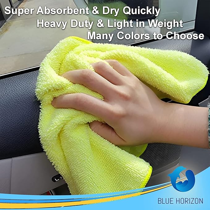 Blue Horizon Microfiber Cleaning Towels, Pack of 24, Ultra Soft Plush Washcloth, All Purpose Premium Microfiber Detailing Cleaning Cloths Reusable Shop Towels (16" x 16", Gold)