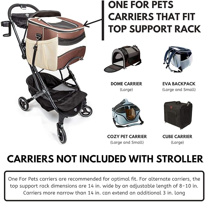 One for Pets 3-in-1 Luxury Pet Carrier, Booster Seat and Stroller for Small and Medium Size Dogs and Cats, No Assembly Required, Black (Chickadee)