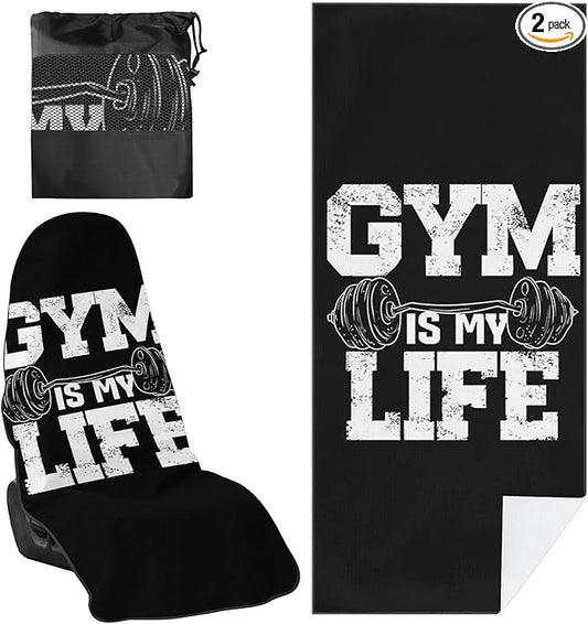 2 Pack Car Towel Seat Covers with Storage Bag, Multifunctional Towel for Gym Outdoor Sport, Picnic, Beach, Pet Dog Travel,Non-Slip Washable Car Seat Protector (Gym is Life)