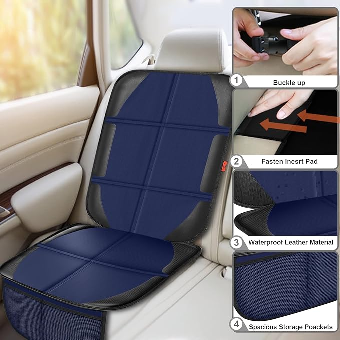 XHYANG Car Seat Protector,2 Pack Automotive Seat Protectors Baby Carseat Pad Waterproof & Durable 600D Fabric for Child Baby Car Seat Mat Vehicle Pet Cover 2 Storage Pockets (Blue)