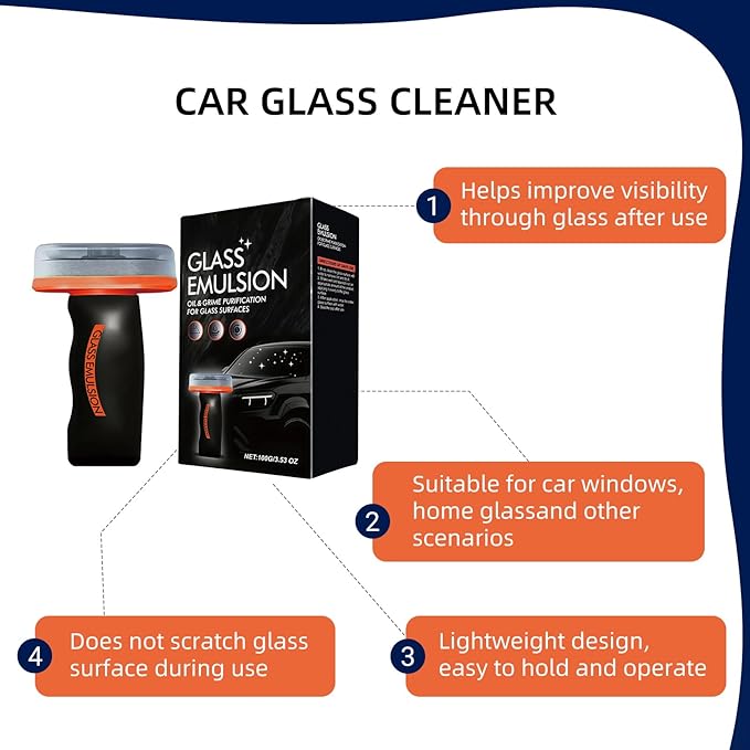 Glass Oil Film Remover for Car, Roll-On Glass Compound with Cleaning Board, All-Weather Windshield Kit, Easy-to-Apply and Clean