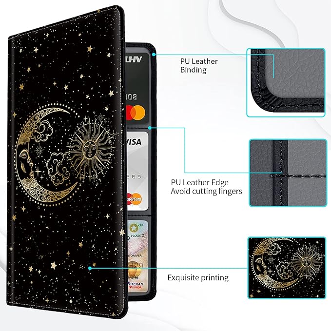 Car Registration and Insurance Card Holder, Premium Leather Vehicle Wallet Cover for Glove Box Car Organizer Drivers License/Cards/ID - Essentials Document Holder, Sun Moon Stars