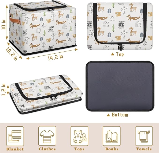 Large Toy Box Collapsible Storage Bins with Lids Closet Storage Baskets for Organizing Shelves Nursery Toy Storage Organizer Boxes for Kids, Boys, Girls (Cute Forest Animal Raccoon Fox)