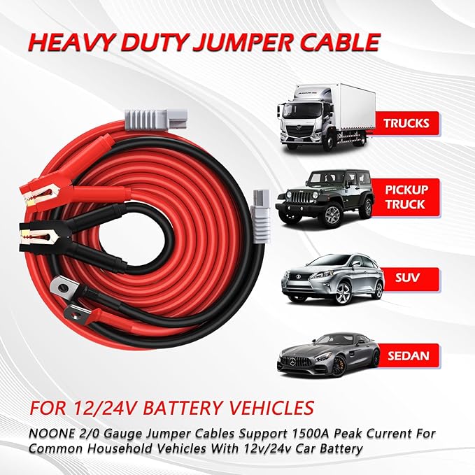 NOONE 2/0 Gauge 30 FT Heavy Duty Jumper Cables - 1500Amp Quick Connect Automotive Booster Jumper Cables for Car, SUV and Truck Battery - Jumper Cables Kit with Gloves, Goggles, Brushes in Carry Bag