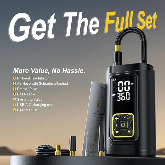 Tire Inflator Portable Air Compressor for Car Tires with Gauge, 150PSI Fast Bike Air Pump for Auto, Motorcycle, Bicycle, Balls, Digital Tire Pump with LED Light, Auto Shut-Off