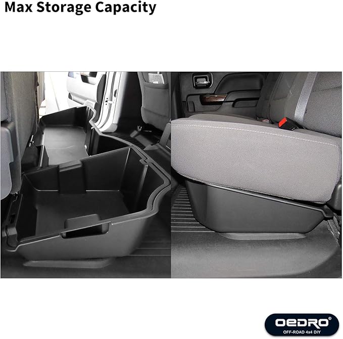 oEdRo Underseat Storage for Chevy Silverado/GMC Sierra 1500(2014-2018) Crew Cab, 2500HD 3500HD(2015-2019), Upgraded Rear Under Seat Storage Truck Organizer Tool Box