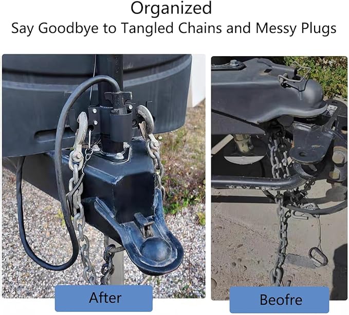 Aluminum RV Towing Chain Organizer with 7-Way Plug Holder, Heavy Duty Anti-Rust Trailer Chain & Cable Harness Holder for 2" & 2-1/4" Tongue Jack, RV Camper Towing Accessories