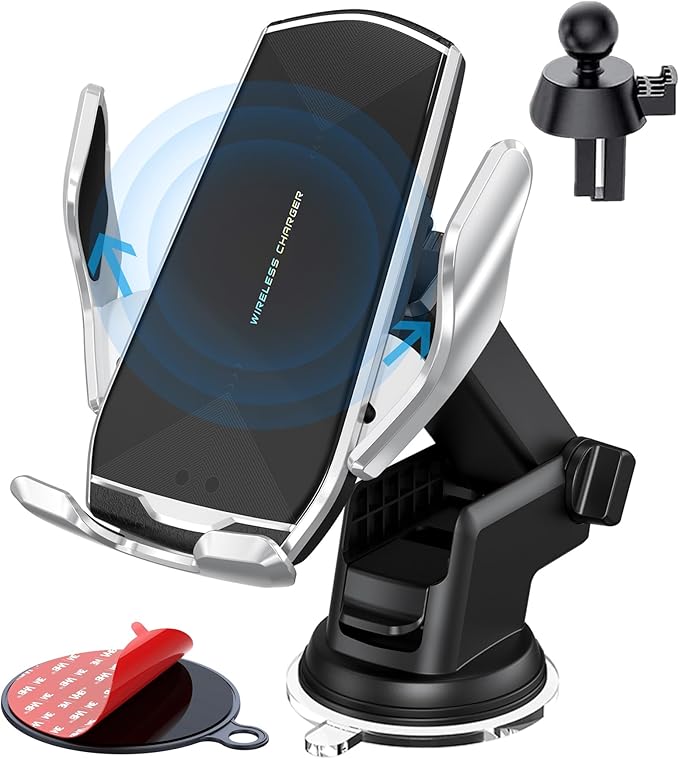 Car Phone Mount,Auto-Clamping Smart Sensor 10W Qi Fast Charging Car Front Windshield Dashboard Air Vent Phone Holder Compatible with iPhone12/12 pro max/Samsung S20/note 20 All 4.7-6.7 Inch Smartphone