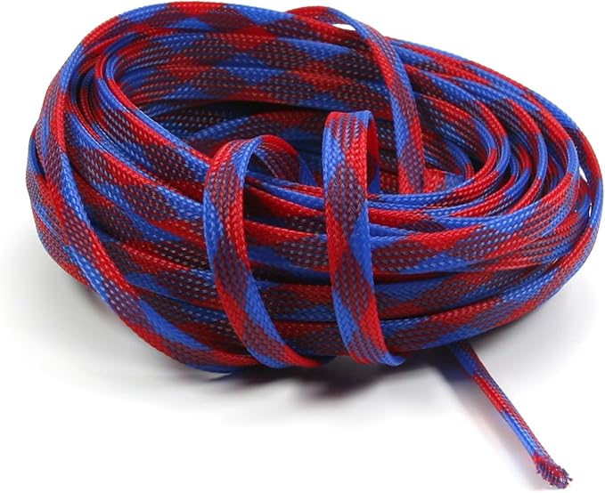 Aicosineg Cable Sleeve Braided Sleeving PET Wire Loom Tubing Cable 32.81ft-1/3inches Wrap Protector for HiFi Audio and Video Headphone Cable Protect Wires from Chewing of Pets Blue and Red