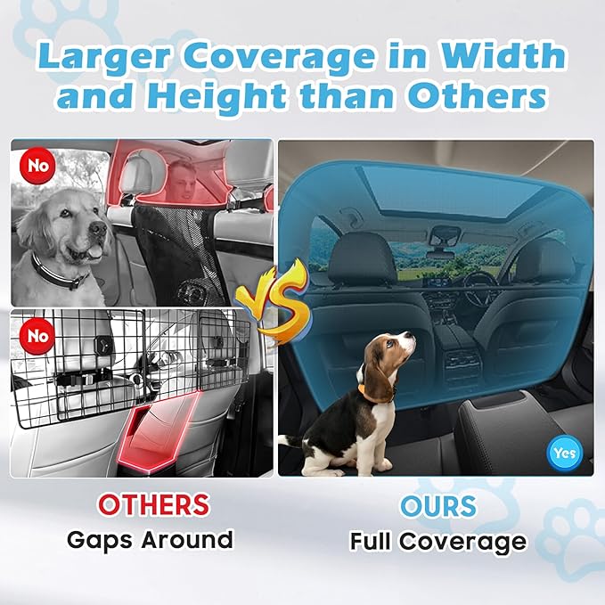 Dog Car Barrier Behind Front Seat, 51.2" Wide Car Pet Barrier One-Piece Design, Dog Car Divider Back Seat Barrier Small Crossover, Compact Car and Crossover