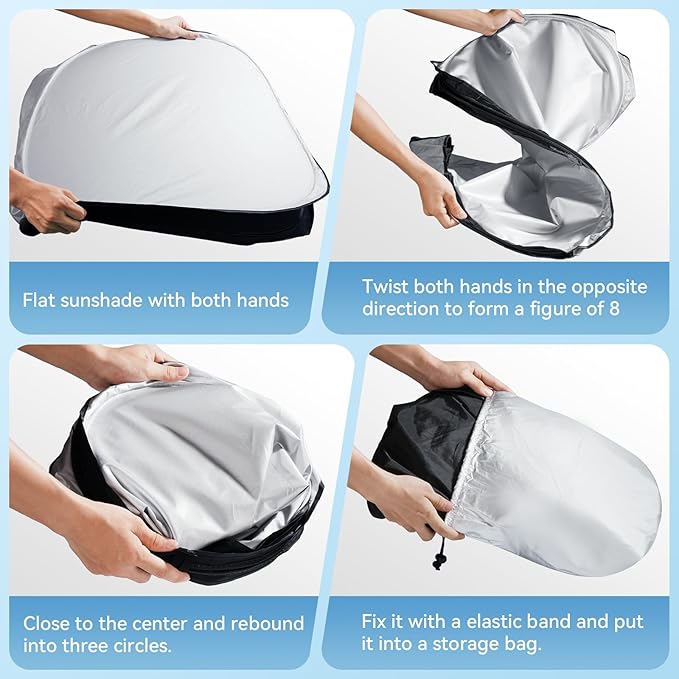 Car Windshield Sun Shade, 300T Thickened Car Window Shades Heat Reflective Interior Cool, Universal Fit for Most Cars SUVs Trucks, Foldable & Portable Design (for Tesla Model 3/Y (57'' × 37''))