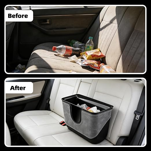 Small Car Trash Can with Double-Layer Design,Leakproof Hanging Car Trash Bin with Large Capacity & Elastic Back Clip,Multi-Purpose Automotive Garbage Can,Vehicle Garbage Bin for SUV Truck (Black)