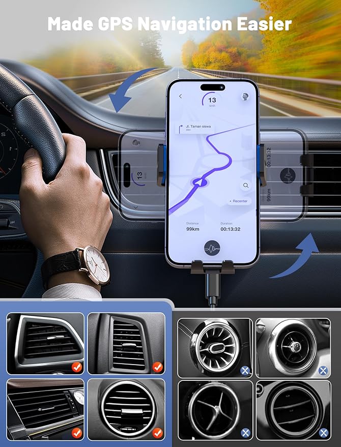 Wireless Car Charger, MOKPR Auto-Clamping Car Mount 15W/10W/7.5W Fast Charging Air Vent Car Phone Mount Compatible with iPhone 16 15/14/13/13 Pro/12 Pro Max/12 pro/12/11/10/8 Series, Samsung Galaxy