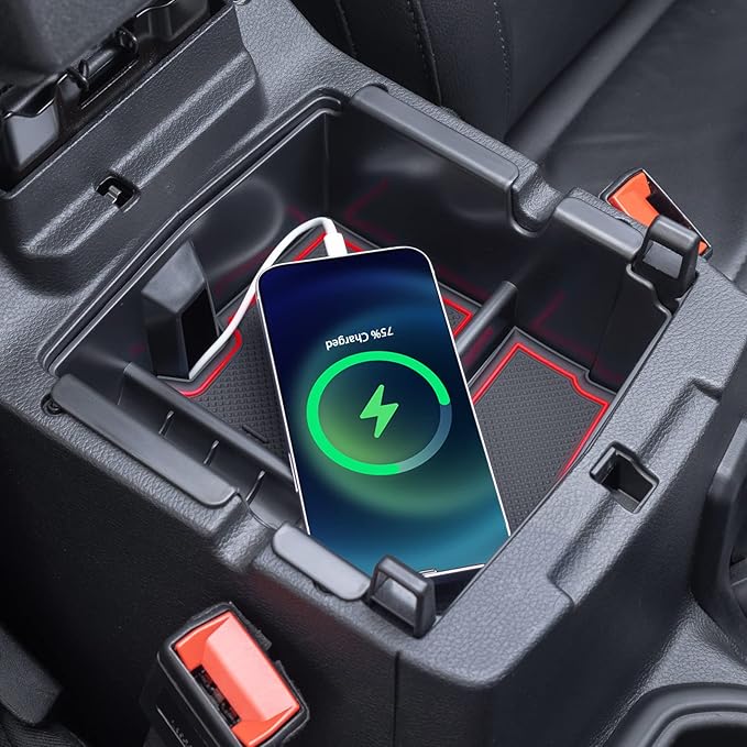 Compatible with Center Console Organizer Tray Jeep Wrangler JL/JLU 2018-2021 2022 2023 2024 2025 and Jeep Gladiator JT Truck 2020-2023 2024 2025 Insert Armrest Accessories (Not for JK/JKU)(Red Trim)