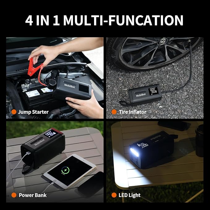 4000A Jump Starter with Air Compressor,74Wh Battery Jumper Starter Portable with LED Display,12V 4-in-1 Jump Box Pack (10L Gas/ 6L Diesel) with 160PSI Tire Inflator, LED Light, Jumper Cables