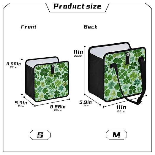 Car Trash Can Organizer Bin with Adjustable Strap for Back Front Seat Console Waterproof Leakproof Collapsible Portable 8.66 Inch Green Nature St Patrick Clovers