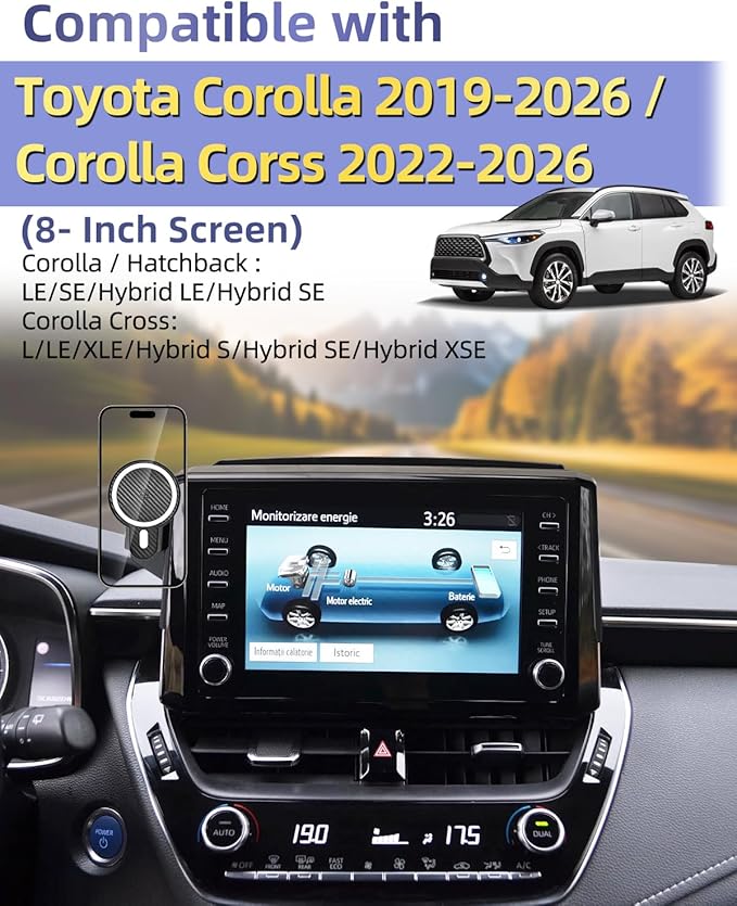 PZK Car Phone Mount for 2019-2025 2026 Toyota Corolla/Corolla Hatchback/Corolla Cross 2022-2025 2026 Accessories 8-inch Screen Magnetic 15W Fast Wireless Charger Car Phone Holder Not Affect Air Vent