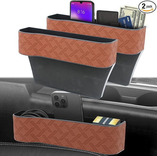 Car Seat Gap Filler Organizer, 2 Pack Seat Gap Storage Box, Leather Cup Holder Gap Bag for Console Car Organizers and Storage, Car Gap Filler Organizer for Phones, Sunglasses, Keys and Cards