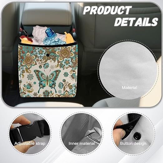 2 Gallons Open-Top Car Trash Can Hanging Car Trash Bag Water Resistant Leakproof Trash Bag Car Accessories for Women Men, Butterfly and Boho Mandala Print