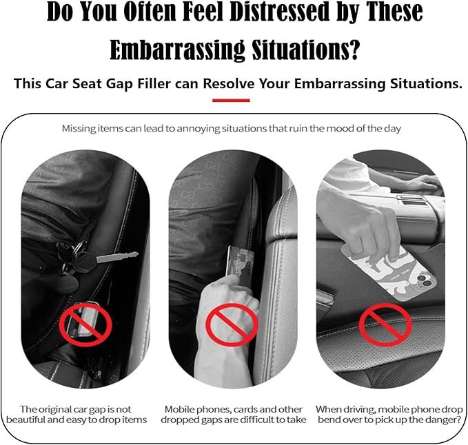 Car Seat Gap Filler Universal Fit Orgaziner for Car, SUV, Truck to Fill The Gap Between Side Seat and Console Stop Cellphone, Wallet, Keys, Coins from Dropping, 2 Pack (Black)