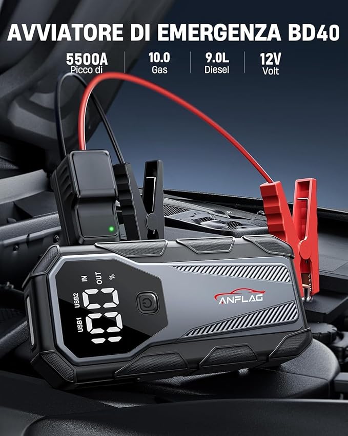 7000A Car Jump Starter 12V Battery Pack, 21800mAh Portable Jump Box for All Gas & 10L Diesel Engines, Smart Jumper Cables, Force Start, -20°C Cold Cranking, 200-Lumen SOS Light & Power Bank