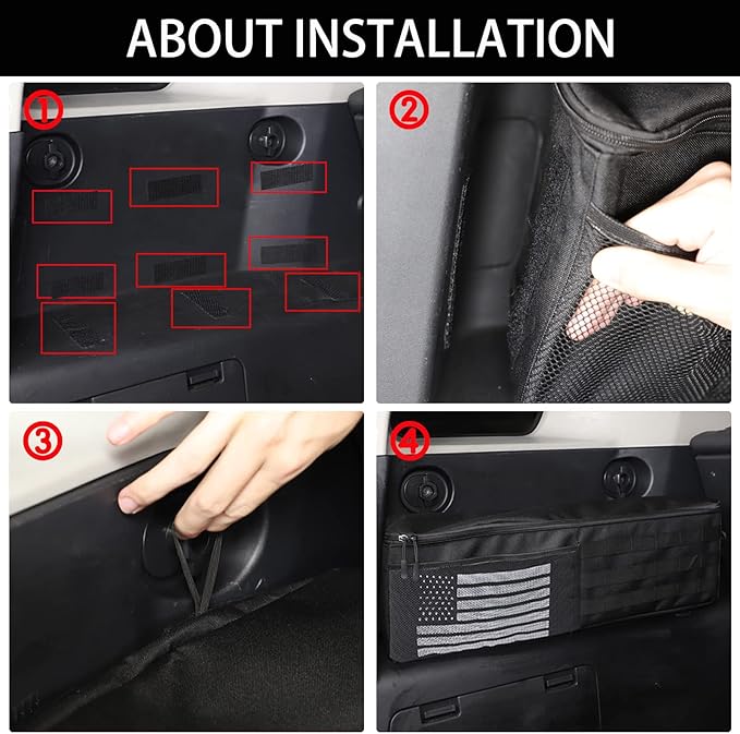 Aunginsy 1PCS Trunk Organizer Compatible with Toyota FJ Cruiser 2007-2021+, Car Left Side Trunk Storage Bag Backseat Hanging Storage Multi-Compartment Space Saving Accessories, With USA Flag Pattern