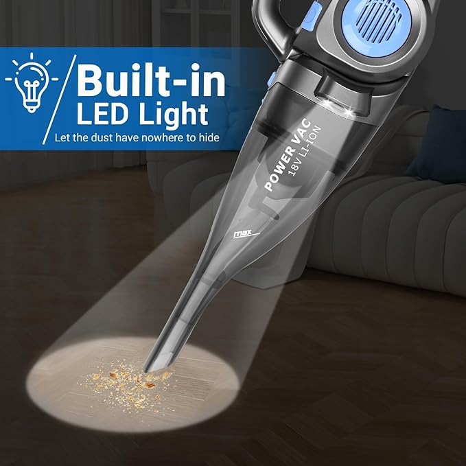 DEKOPRO 22V Upgraded Handheld Vacuum – Cordless & Rechargeable Car Vacuum Cleaner with LED Light, Strong Suction Mini Vacuum for Pet Hair & Dust, Includes Multi Nozzles for Wet/Dry Cleaning