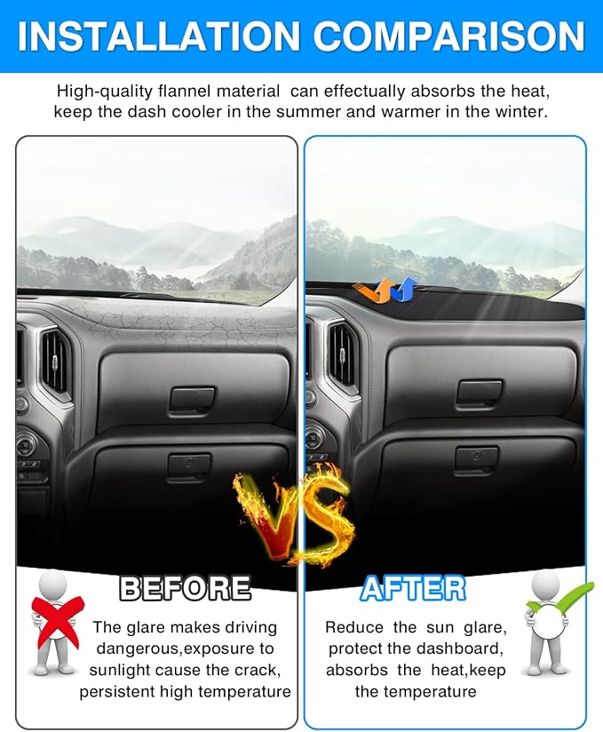 Autorder Dashboard Cover Mat for 2014-2018 Chevy Chevrolet Silverado/GMC Sierra 1500, 2015-2019 Silverado/GMC Sierra 2500HD 3500HD Accessories Dash Cover Flannel Sunshade Glare UV Rays Protector