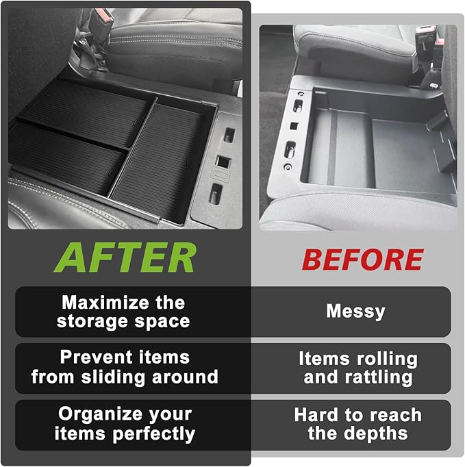 Muslogy Jump Seat Center Console Organizer Compatible with Ford F150 2021-2025 2026 Accessories Storage Insert Box Console Armrest Divider(Jump Seat ONLY) - Lower Organizer